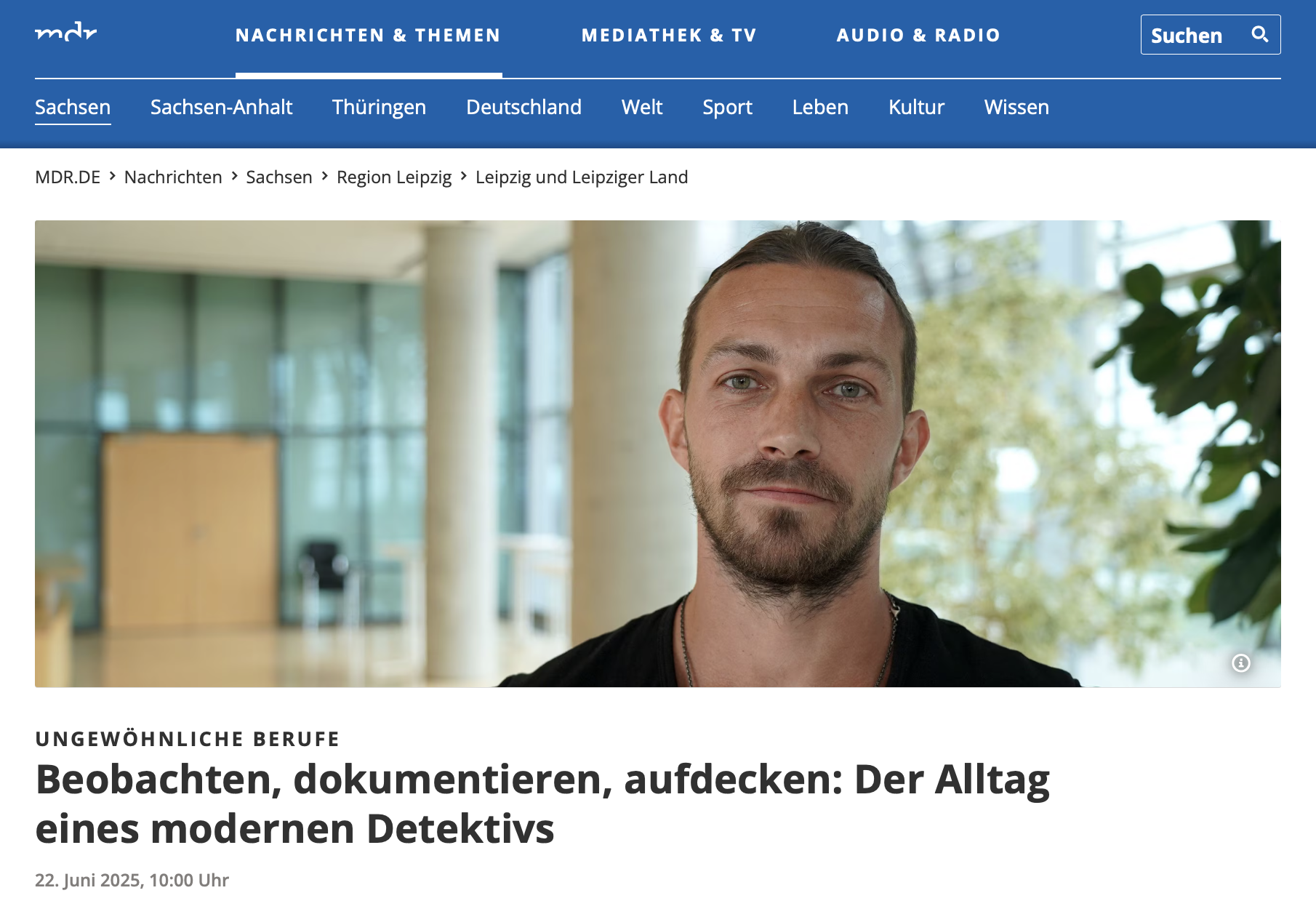 Screenshot des MDR-Artikels; Detektei in Dresden, Detektiv in Dresden, Privatdetektiv in Dresden, Privatdetektei in Dresden